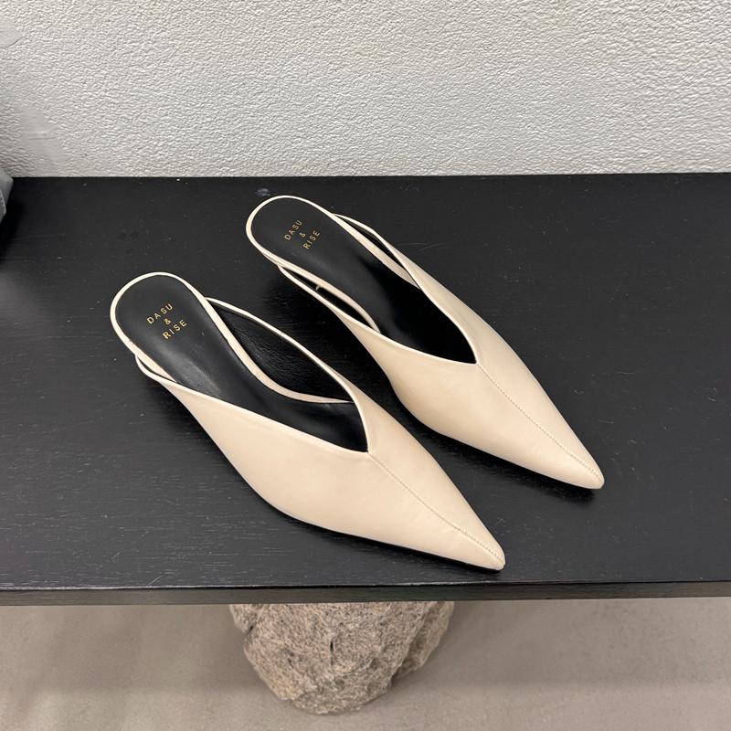 Fashion SUOJAILUN 2024 Sping New Brand Women Mules Shoes Fashion Pointed Toe Shallow Slip On Slipper Shoes Thin Low Heel Dress Sandal