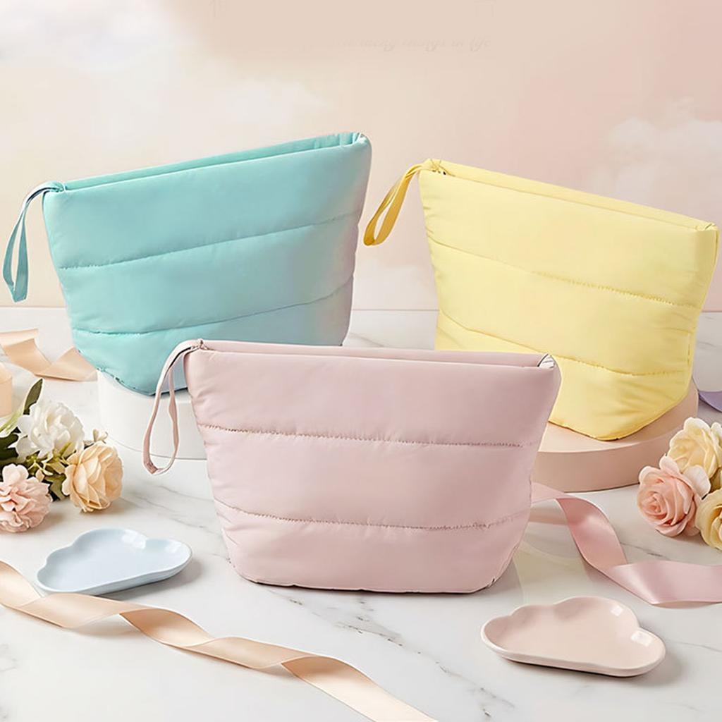 Puffy Makeup Bag Spacious Portable Waterproofing Nylon Cute Cosmetic Toiletry Bag Organizer for Women