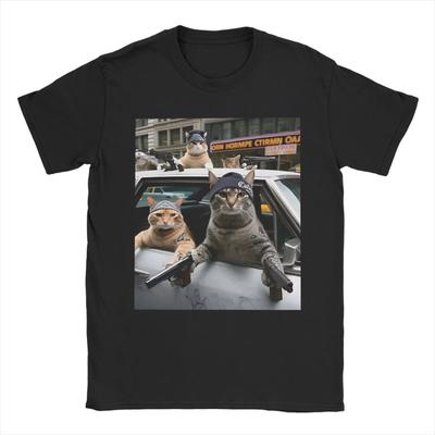 Vintage T-Shirt Καλοκαιρινό Αστείο Γάτες Συμμορία Meme Πρωτότυπο Ανδρικό Γυναικείο T-Shirt Βαμβακερό T-Shirt για Ενήλικα Αισθητική Εκτύπωση Κοντομάνικα Τοπ