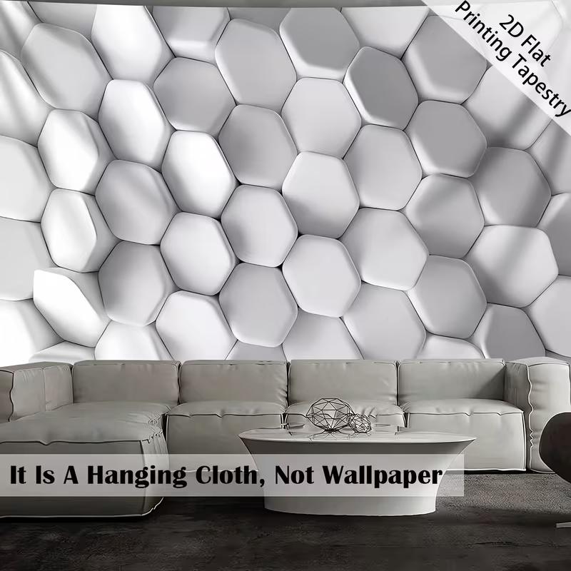 2D Effect Hexagon Tapestry Minimalist White Geometric Room Background