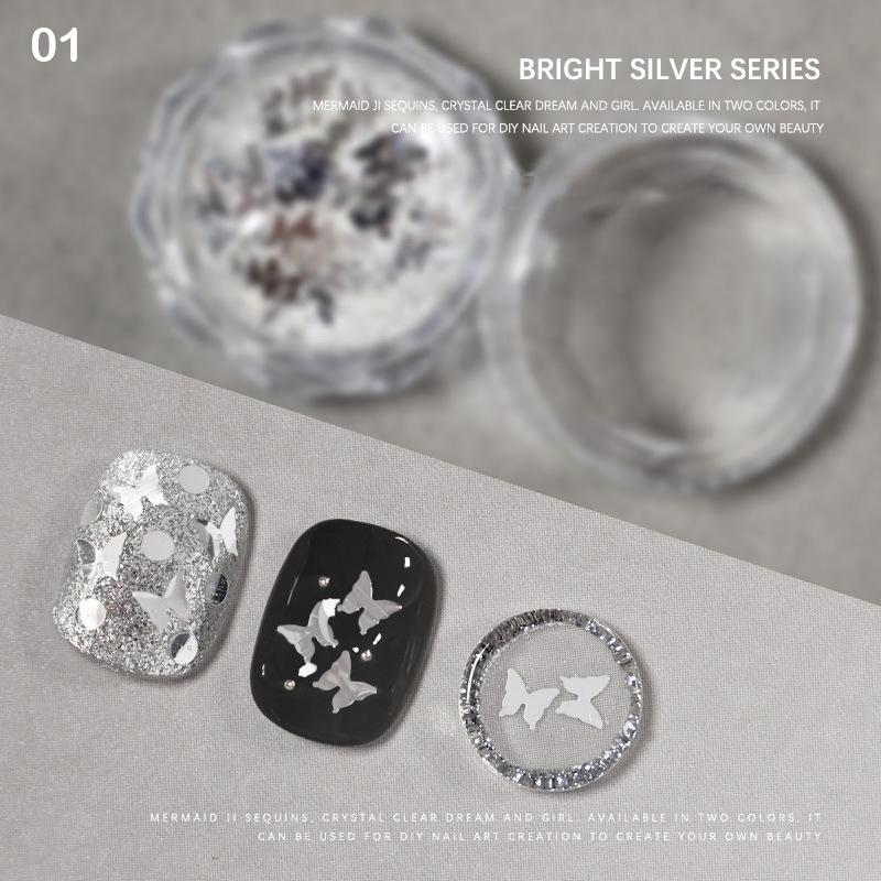 

1Jar Bright Silver Nail Glitter Mirror Electroplating Bright Silver Butterfly Love Shaped Nail Sequin Jewelry Diy Decorative 1