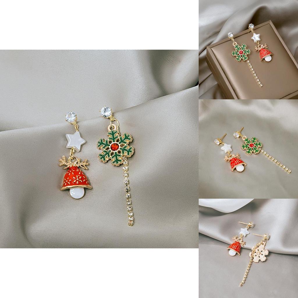 Christmas Bell And Reindeer Dangle Earrings With Electroplated Alloy For Womens Holiday Accessory