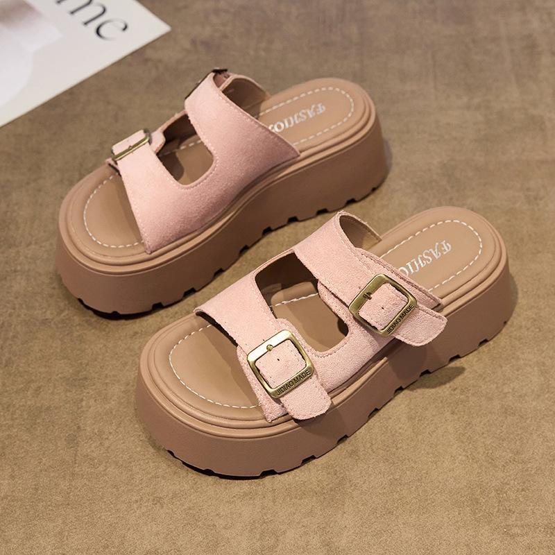 

Однословные шлепанцы на толстой подошве для женской летней носки, новые с юбками, повседневное наступание на дерьмо, приморские пляжные сандалии 40 розовый