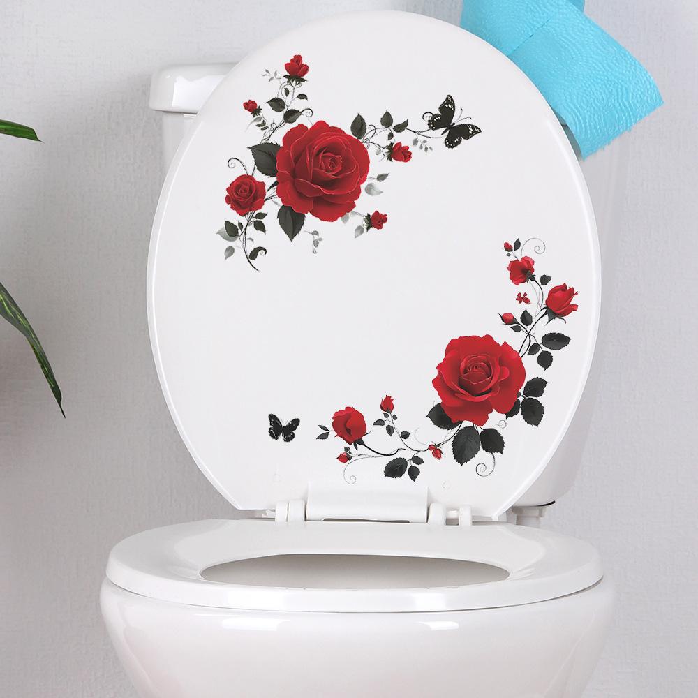 Creative Vintage Rose Flower Branch Bathroom Toilet Decoration and Beautification Toilet Sticker