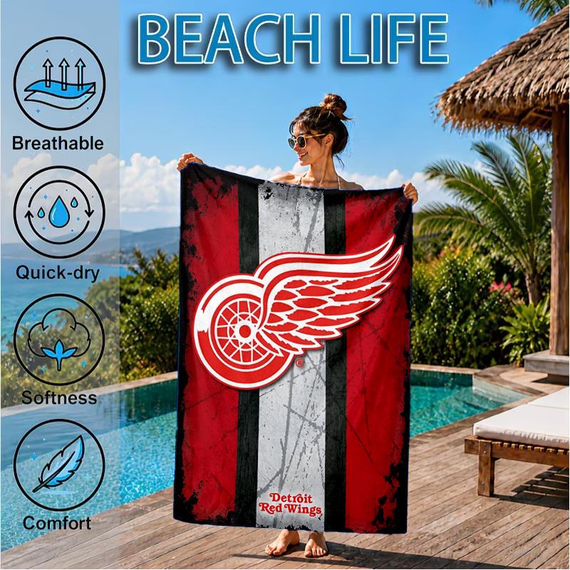 Red Wings Logo Beach Towel, Super Soft Microfiber, Perfect Gift for Her/Him, Birthday, for Pool, Beach, Travel, Decor Beach Party