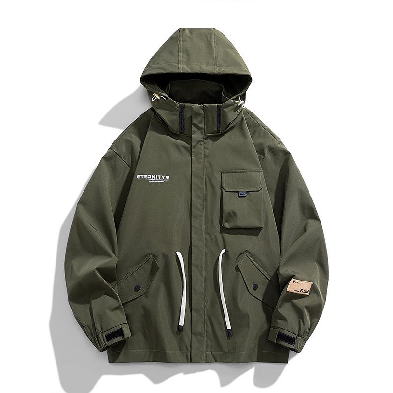 

Мужская куртка-спецовка с капюшоном больших размеров на весну и осень 3XL армия зеленый