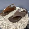 Korean Version of Genuine Leather Women's Shoes 2025 Summer New Retro Beach Casual Flip-flops Roman Toe Flat Bottom Cool
