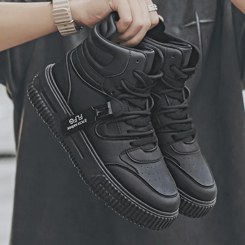 Large Size Men's High-Top Sneakers - Trendy Autumn/Winter White Shoes for Teens, Couples, and Students