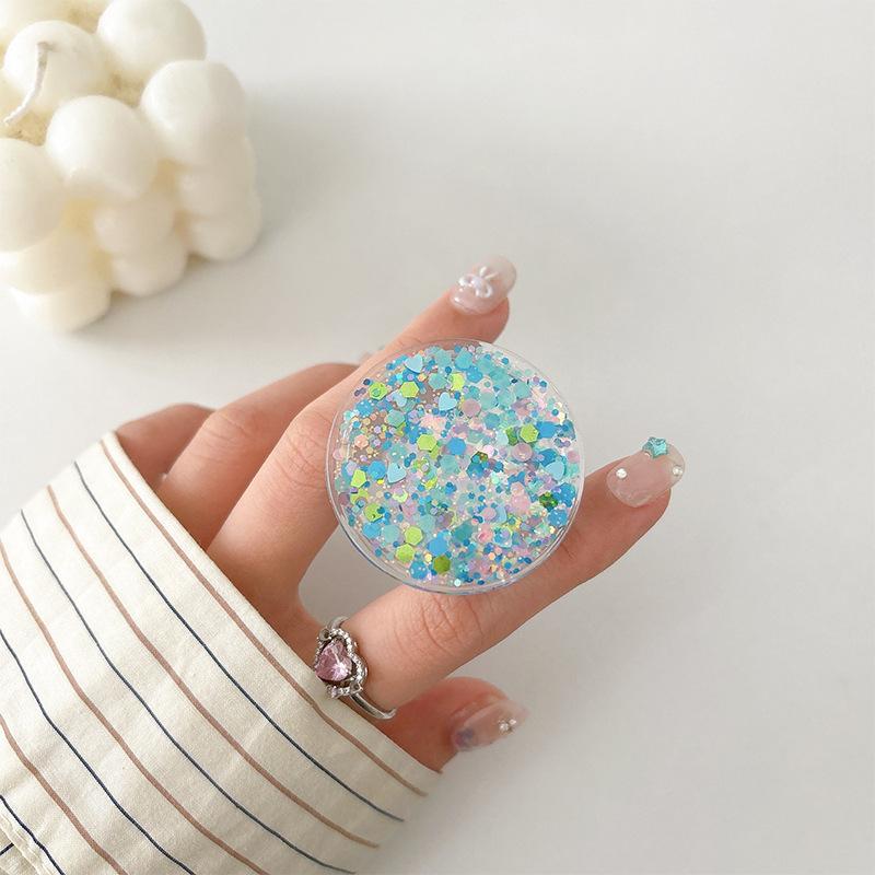 Mobile Phone Airbag Bracket Paste Type Retractable Round Sequin Glitter Small Fresh Desktop Bracket Watching Drama Women'S Models