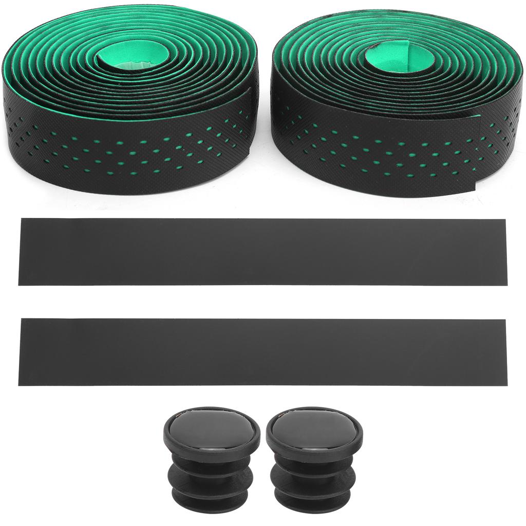 Punching Style 1Pair Road Bike Handlebar Tapes NonSlip Bicycle Handle Bar Wrap Belt(Black Green )