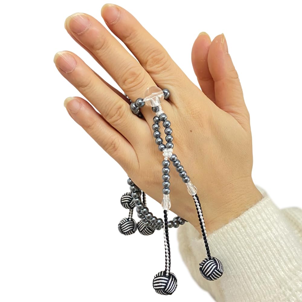 Myorenka Soka Gakkai Prayer Beads SGI Prayer Beads for Men and Women M Size PC Pearl Acrylic Crystal Tailored Temari Bun 2-Color (Black)