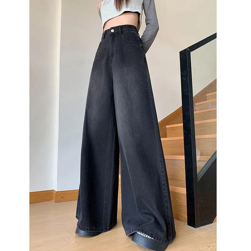 

Ретро Жіночі Осінні Нові Джинси з Високою Посадкою, Вільні, Що Стрункінять, Універсальні, Драпіровані, Широкі S синій