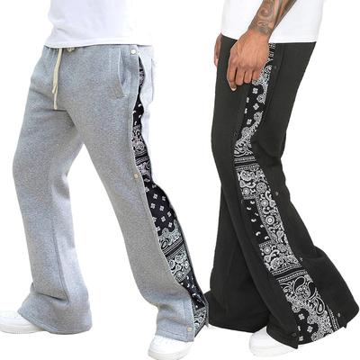 Spring Autumn Elastic Waist Hip Hop Loose Casual Wide Leg Pants Male Patchwork Breasted Straight Trousers Men