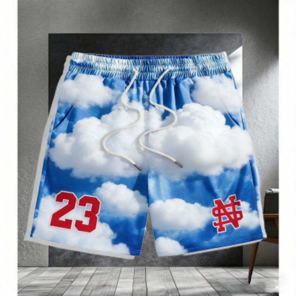 Summer Europe America Grid Stripe Shorts Men's Street Fashion 3D Printed Men's and Women's Trendy Casual Outdoor Sports Shorts