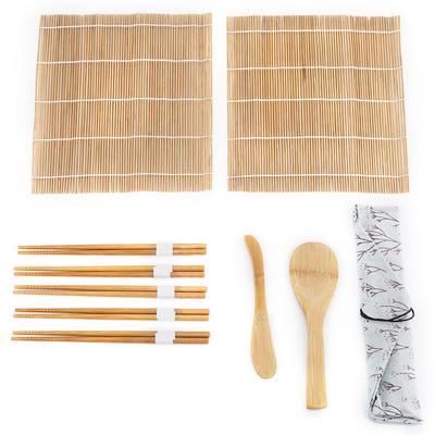 Kit de fabrication de sushis en bambou 9 pièces comprenant 2 tapis à rouler, 5 baguettes, 1 pagaie et 1 lame à sushi