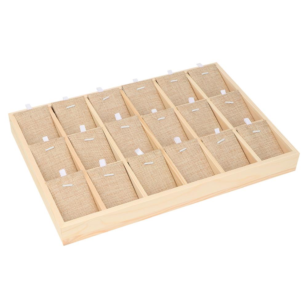 Wooden Velvet Jewelry Display Tray Showcase Storage Case For Earring Bangle Necklace (18 Slots)
