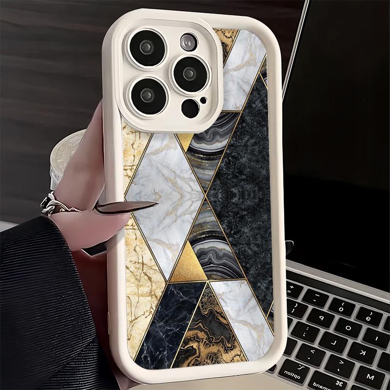 Phone Case for iPhone 17 Air 16E 15 16 Pro Max Geometric Marble Pattern Cover 14 Plus 13 12 Mini Soft Shell Silicone Fundas