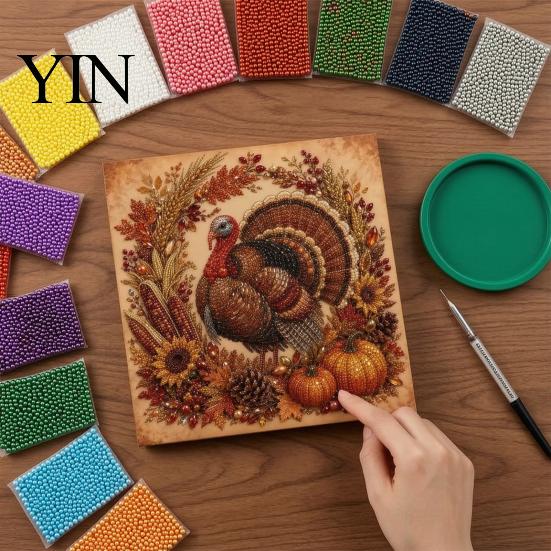 Fall Home Decor Crafts Autumn Faux Pearl Painting Kit, DIY Pumpkin Turkey Art Easy Craft Kits for Kids Sunflower 3D Wall Kit Handmade Harvest Season