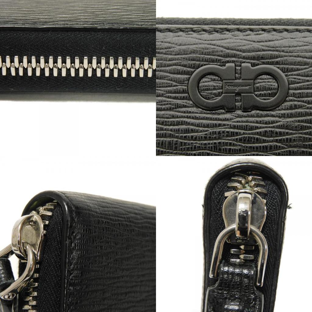Used 9896 Long Zip Wallet 66A590 7940 Green Two-Tone Zip Around Gancini Black Men's from Japan AUTHENTIC