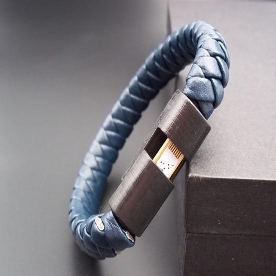 Portable Faux Leather Type-C Micro USB Woven Mini Charging Bracelet Data Cable