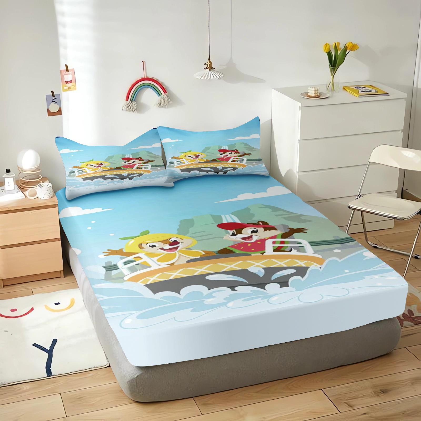 

Chip And Dale Cartoon Fitted Sheet Cover For Children Cute Digital Printing Bedding, Coverage, Teenager With Elastic Sheets 90x190cmx25cm