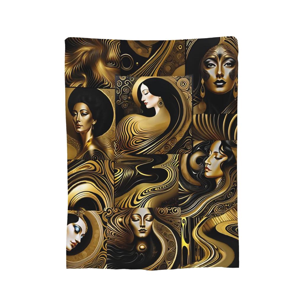 Tribal Artwork African Art Black And Gold Flannel Throw Blanket Blanket for Sofa Bedroom Warm Bed Rug,