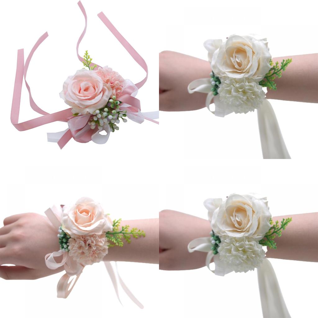 Wedding Rose Wrist Flower Bridal Ribbon Wrist Flower Party Floral Accessories