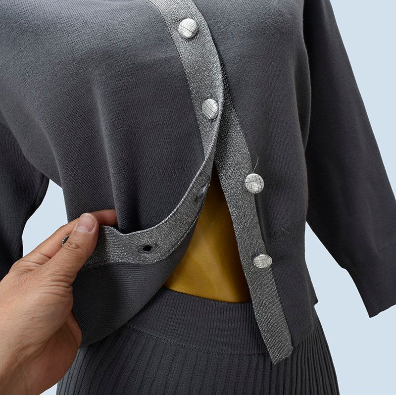 Export Single Day Style V Neck Long Sleeves Cardigan Elastic Waist A- Line Skirt Two-piece Set Pack