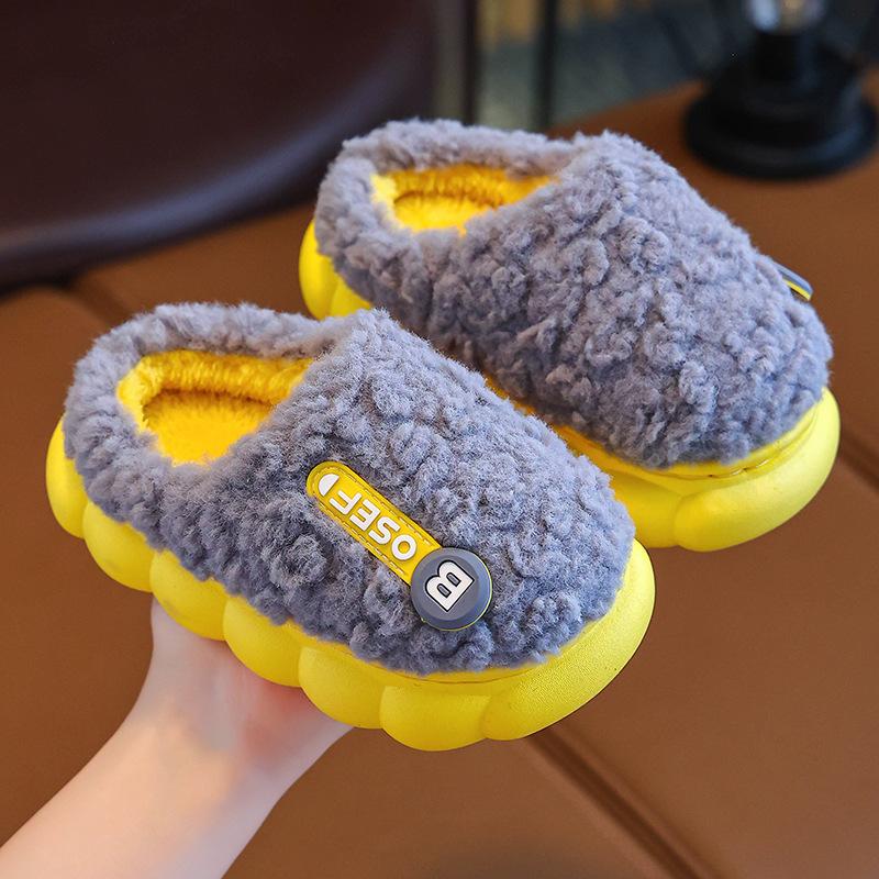 Children's Cotton Slipper Bag Heel Boys Winter 2024 New Cotton Tow Baby Indoor Home Cotton Shoes Girls Hair Slippers