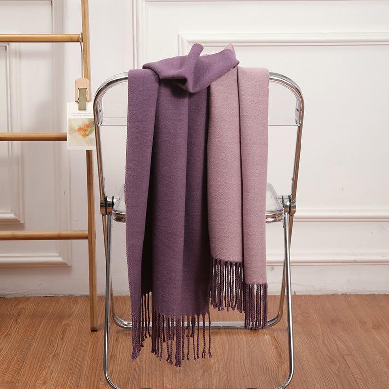 Double-Sided Women's Wool and Cashmere Scarf - Warm, Thickened Shawl for Autumn/Winter