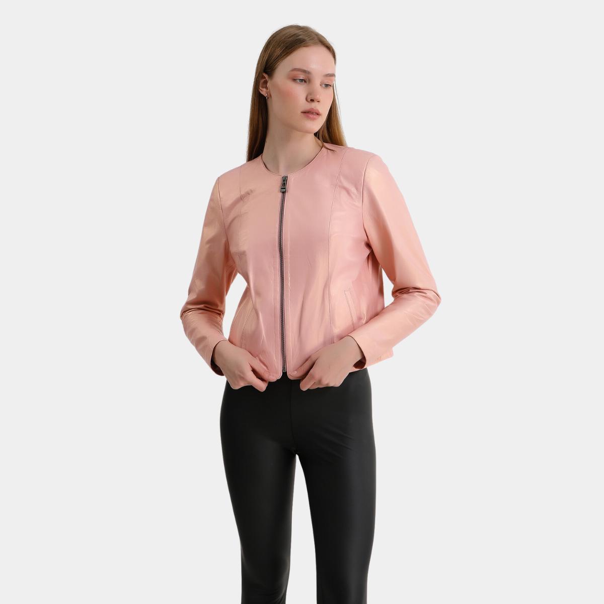 

Натуральная, натуральная кожа, женская байкерская куртка XL розовый