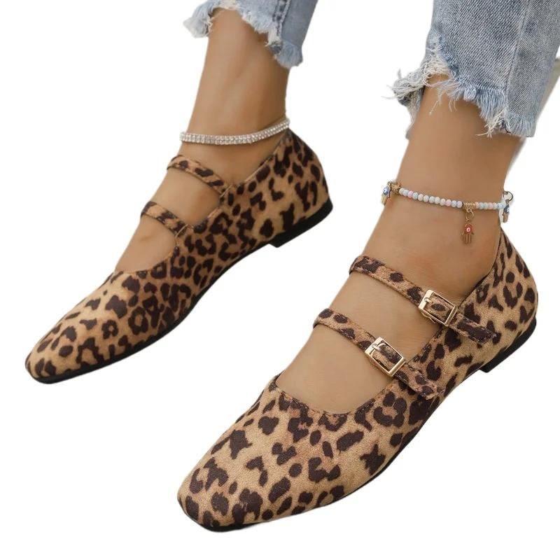 

2024 Женская обувь Мэри Джейн Женские туфли на плоской подошве Повседневные женские туфли на плоской подошве с леопардовым принтом Квадратный носок Пряжка Ремешок Неглубокие туфли больших размеров Для женщин 42 леопардовый