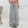 Women Spring Summer Casual Sport Drawstring High-Waisted Stripedd Straight-leg Pants
