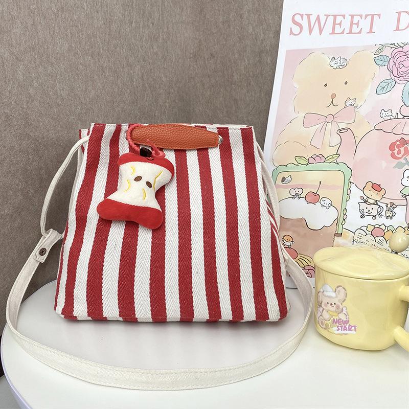 Korean version of retro literary handbag simple small fresh striped shoulder bag casual fashion large capacity shopping bag bag