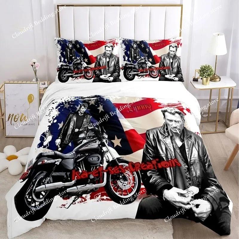 Bettbezug Rock Star Johnny Hallyday 3D Exquisiter Digitaldruck Bettwäsche-Set Bettdecke Bett Jugend Heimdeko Erwachsener Jungen Geschenk