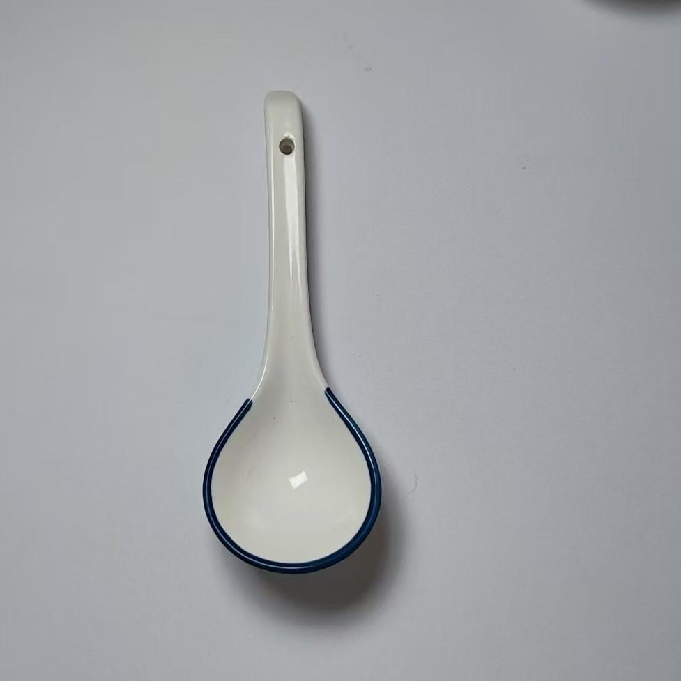 Japanese Simple Style Spoon Tableware Ceramic Chinese Underglaze Color Bone China Soup Spoon Restaurant Household Convenient Spoon