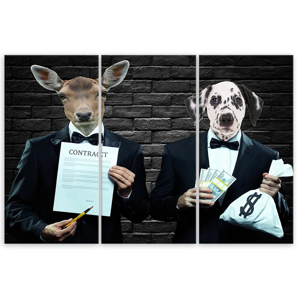 Three Piece Picture Canvas Print Stag Dog Suit