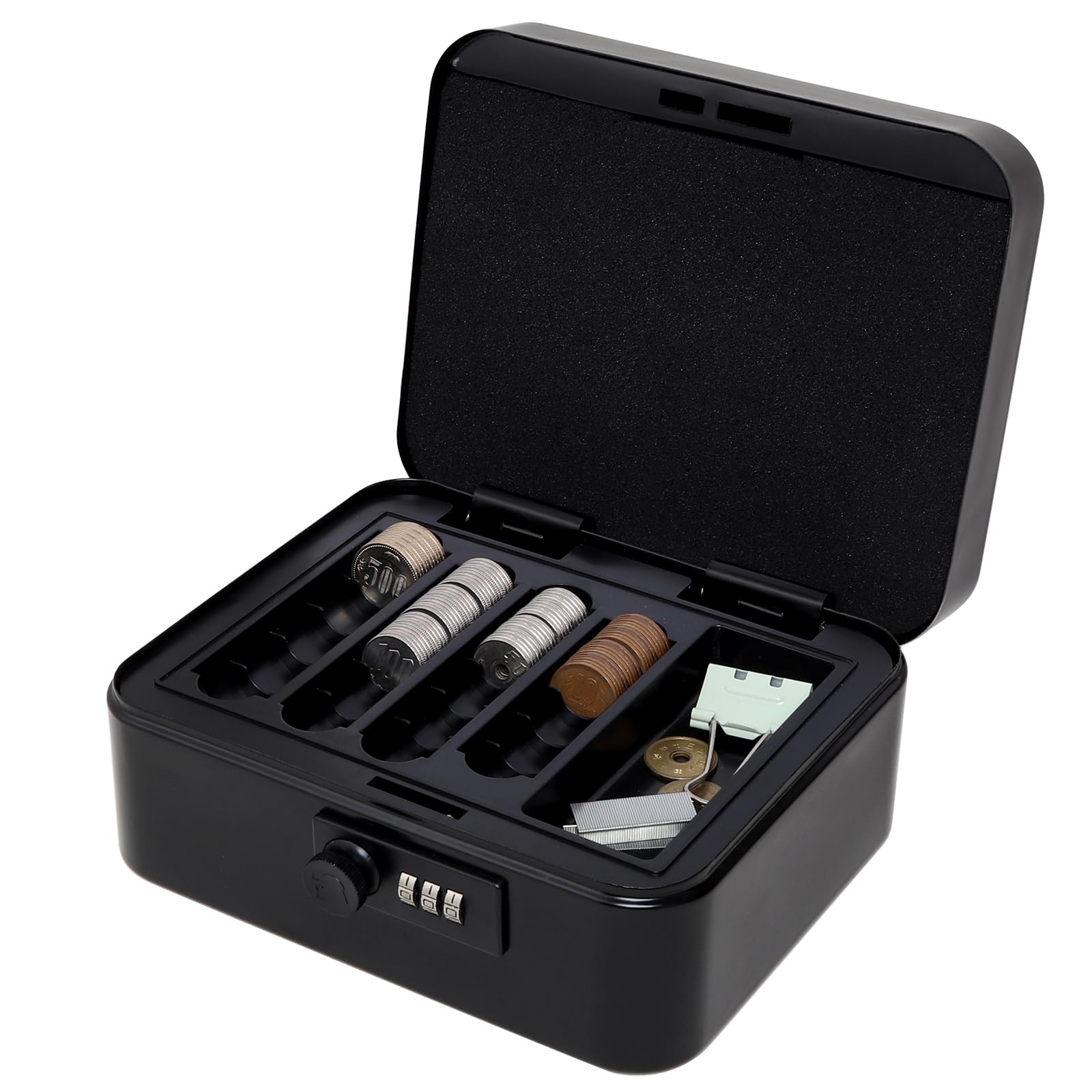 

Lysmics Portable Combination Safe, Piggy Bank, Mini Safe, Cash Box, Coin Storage, Accounting, Home Office Supplies (Black, Small)