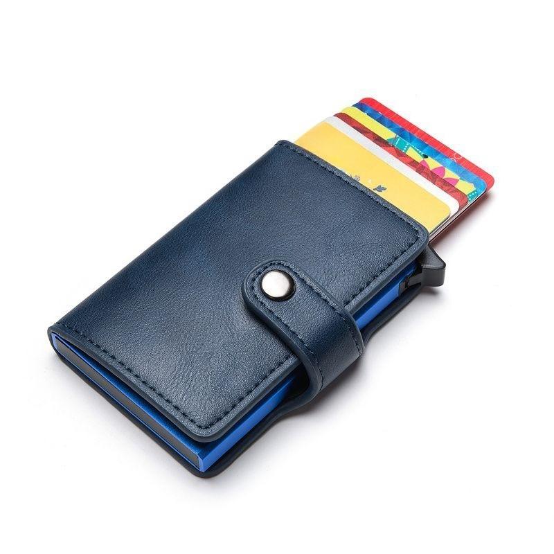Men's RFID Blocking Pop-Up Card Holder, Men's Premium PU Leather & Metal Slim Wallet, Women's Automatic Business Casual Card Bag
