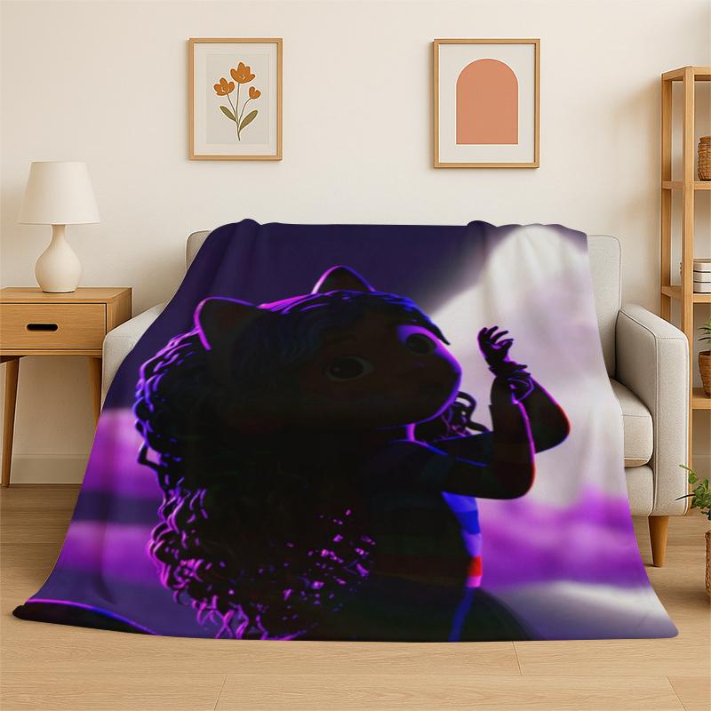 Cartoon Gabby Dollhouse Girl Flannel Blanket Soft Warm Throw Blanket for Bedroom Living Room Bed Travel Camping Picnic Kid