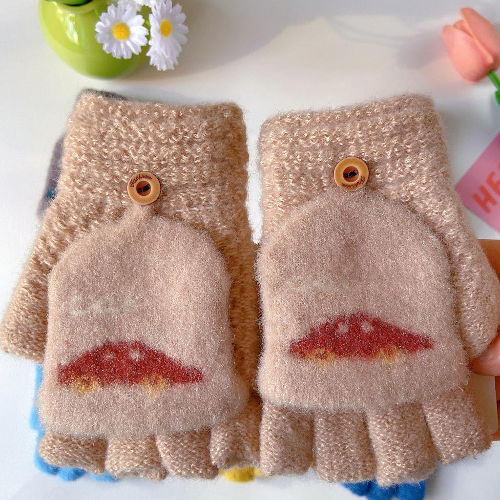 Cartoon Flip-Top Half-Finger Boy's Winter Gloves: Exposed Fingertips for Writing & Cycling