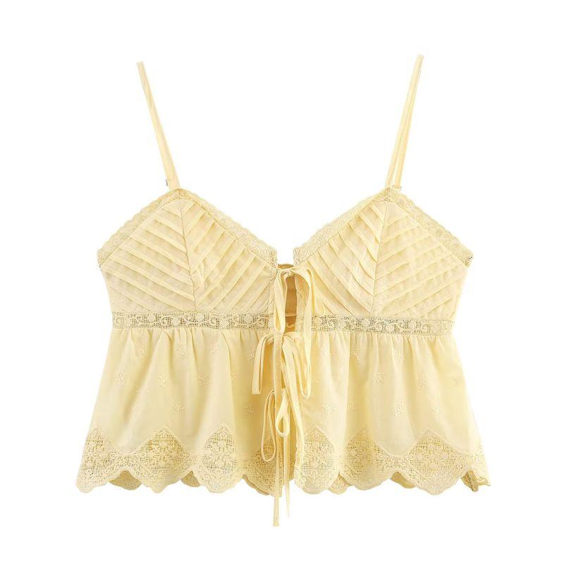 Kaslead New Women clothes Western Style Fashion Simple and Versatile Embroidery Sling Top 0881020