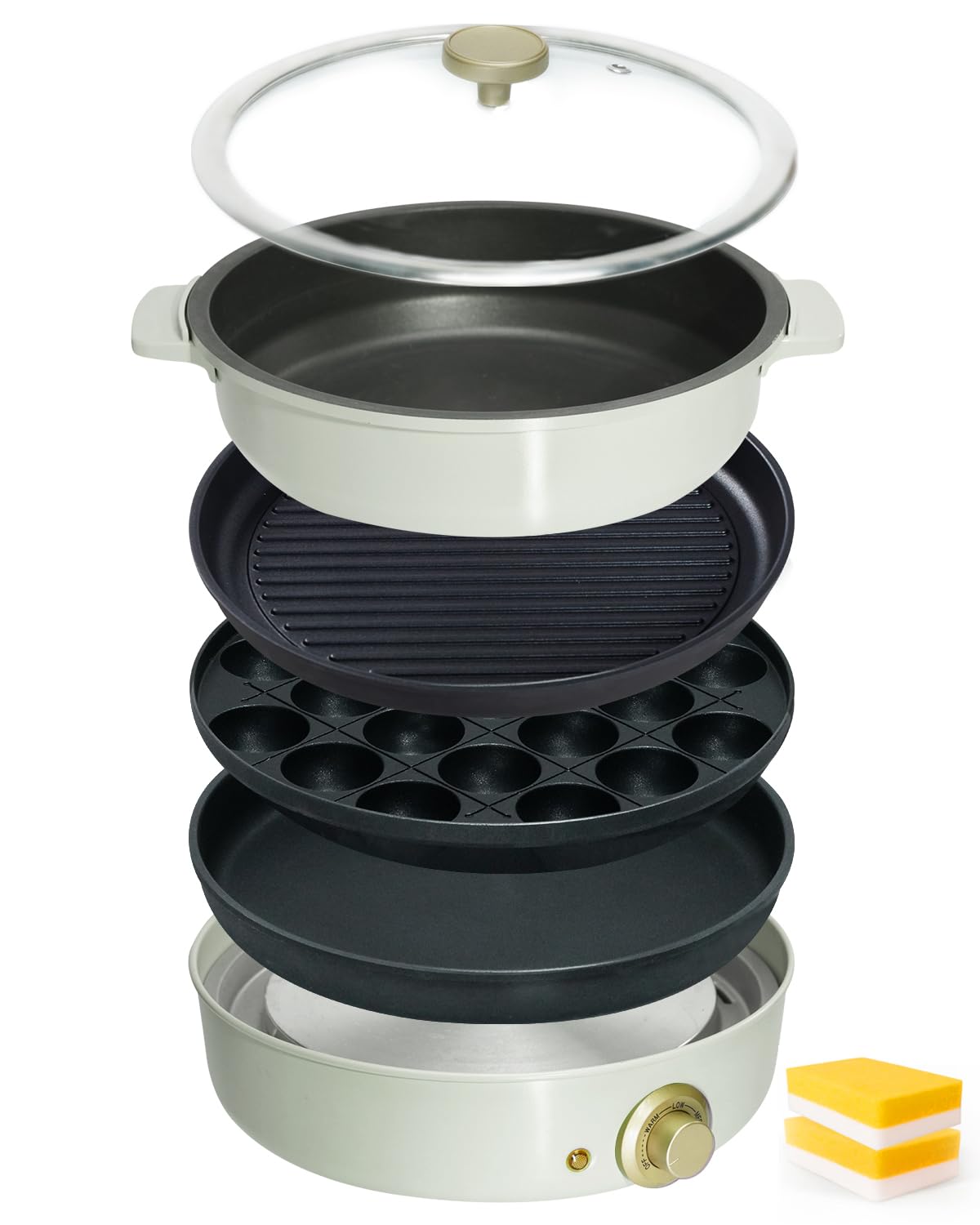 

SOLEMOOD Electric Grill Hot Deep Yakiniku For or 3 Comes with Glass Easy to Easy to Clean Comes with 2 Sponges 4 Pot, Pot, Plate, 3.5L Pot, Plate,