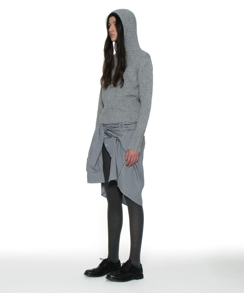 PARTIMENTO WOMEN Cutout Warmer Knit Hoodie_Melange