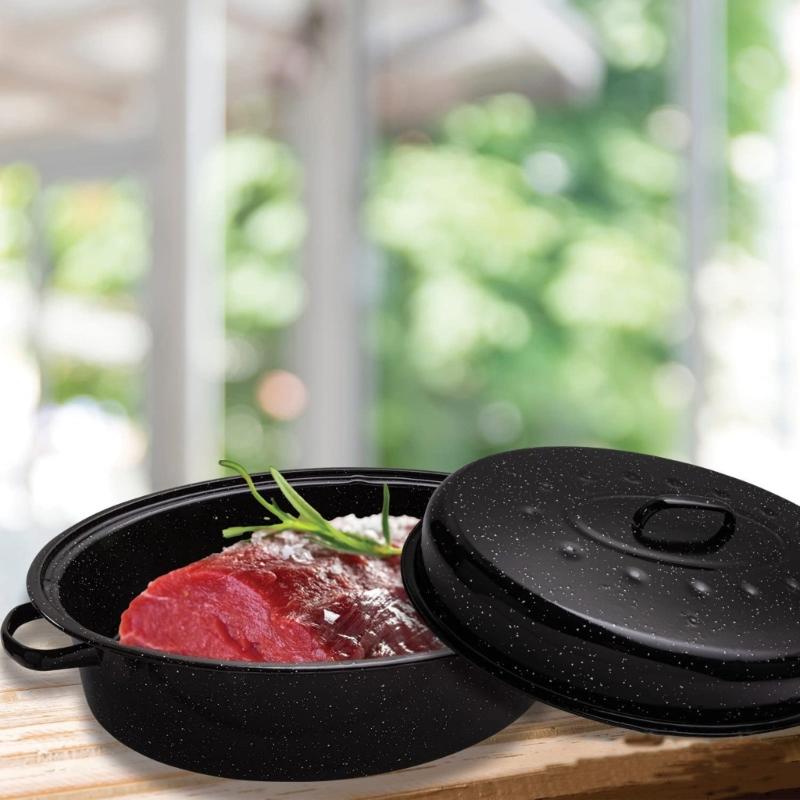 Enameled Iron Turkey Roaster With Lid Perfect For Baking Bread Roasting Meat And Vegetables Dishwasher Safe
