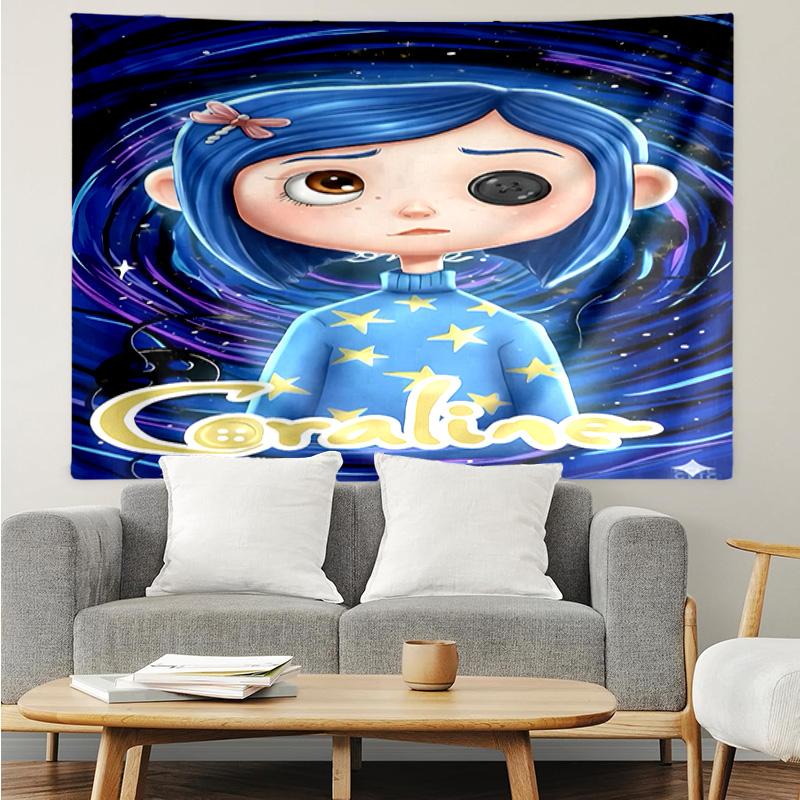 Coraline Tapestry for Bedroom Aesthetic Classroom Tapestries Wall Hanging for Living Room Dorm Office,Ideal Creative Gift