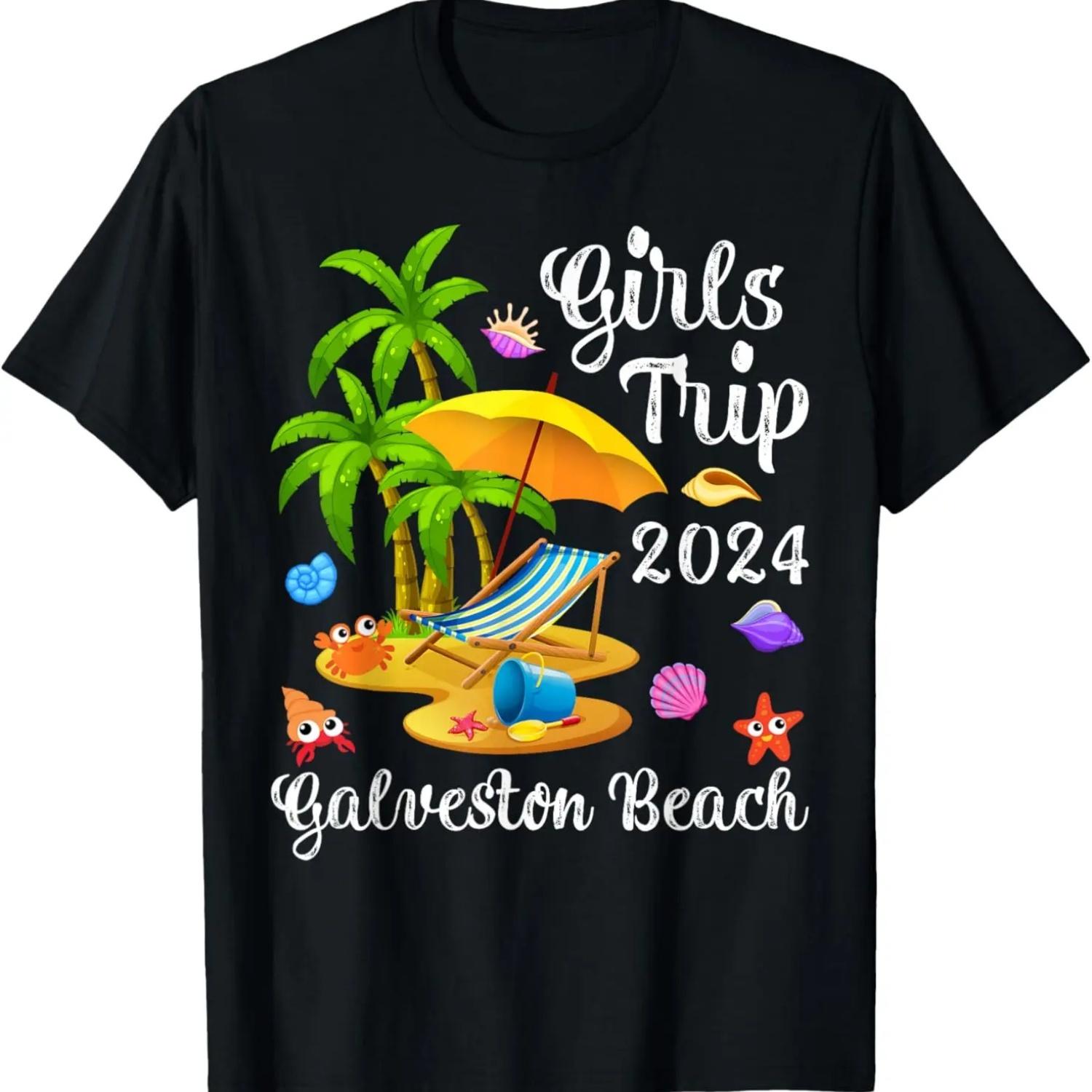 Girls Trip 2024 Palm Tree Sunset Texas Galveston Beach T-Shirt S чёрный