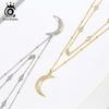 ORSA JEWELS Double Stacked Clavicle Choker Necklace 925 Sterling Silver Moon Pendant Necklace for Women Party Jewelry Gift BQN12