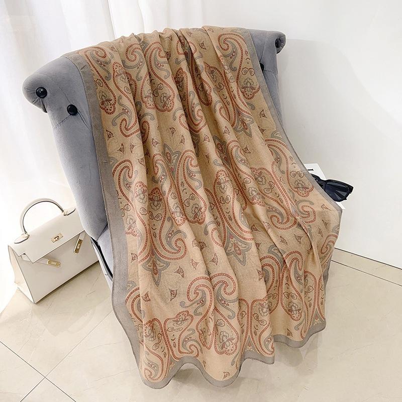 

Элегантный шарф из хлопка и льна в креативном этническом стиле для женщин, темпераментная японская и корейская высококачественная шаль с абстрактным принтом 180*85