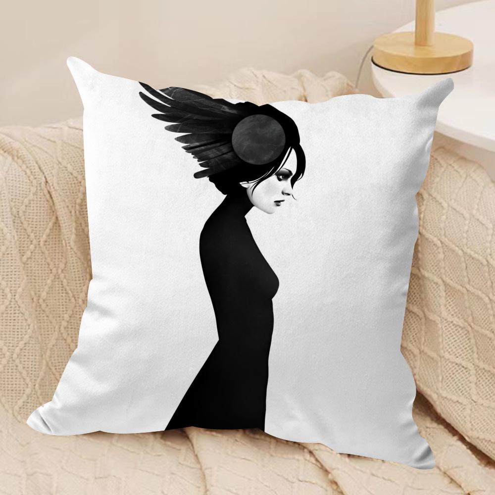 Black White Wonder Girl Cushion Cover Silky Short Plush DoubleSided Printed Pillow Case for Sofa All Seasons Home Decor Gift